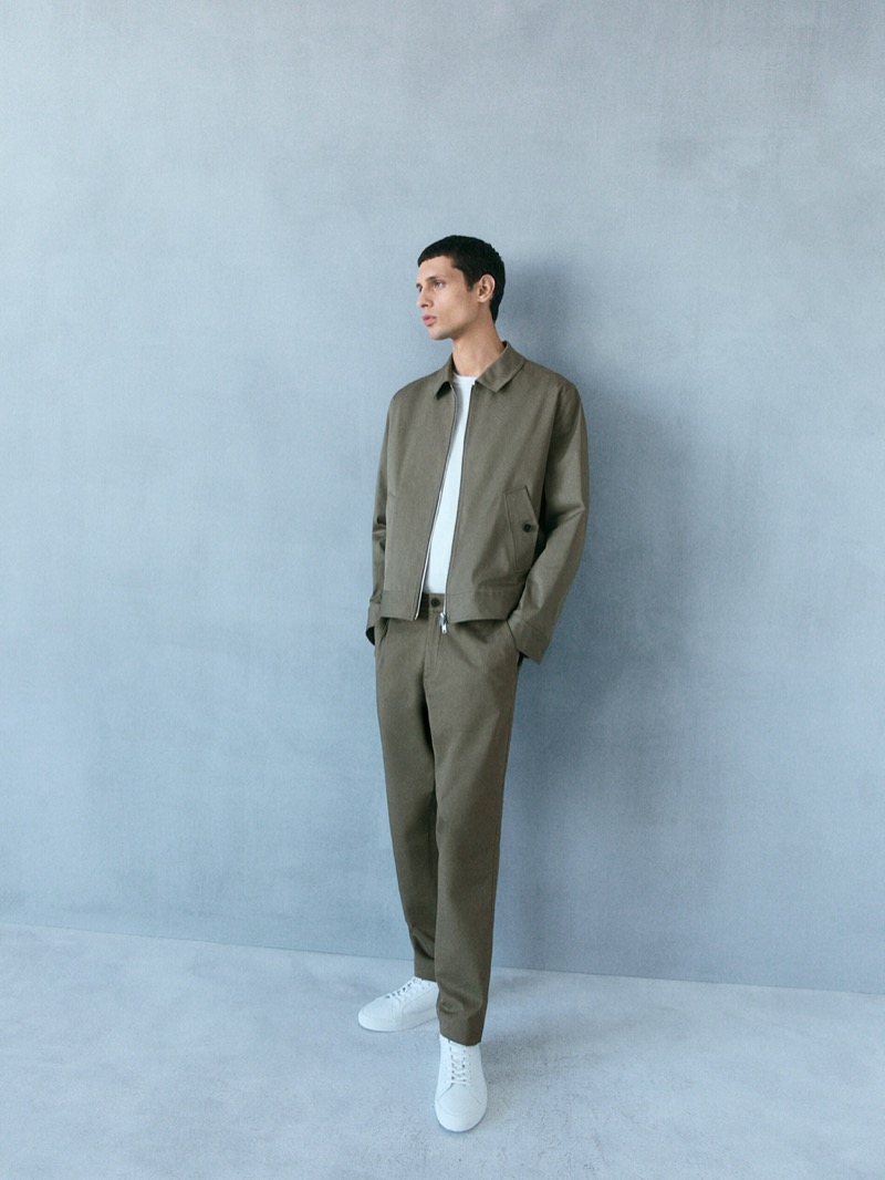 A Massimo Dutti Studio jacket and trousers make a case for monochromatic dressing.