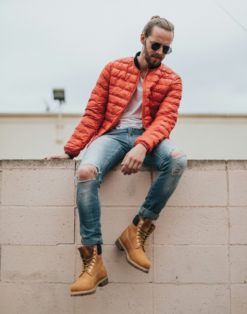 Puffer Jacket Jeans Timberland Boots Outfit Men