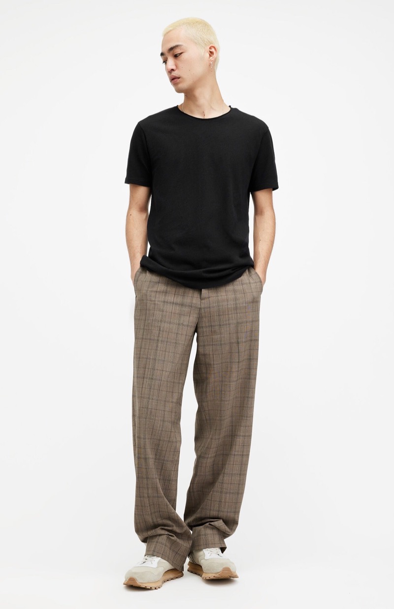 T-shirt with check dress pants outfit men