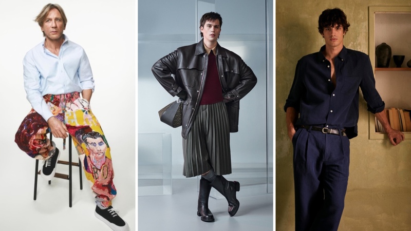 Daniel Craig for the LOEWE fall-winter 2024 campaign, Nicholas Galitzine for the Fendi fall-winter 2024 advertisement, and Francesco Ruggiero for Zara summer 2024.