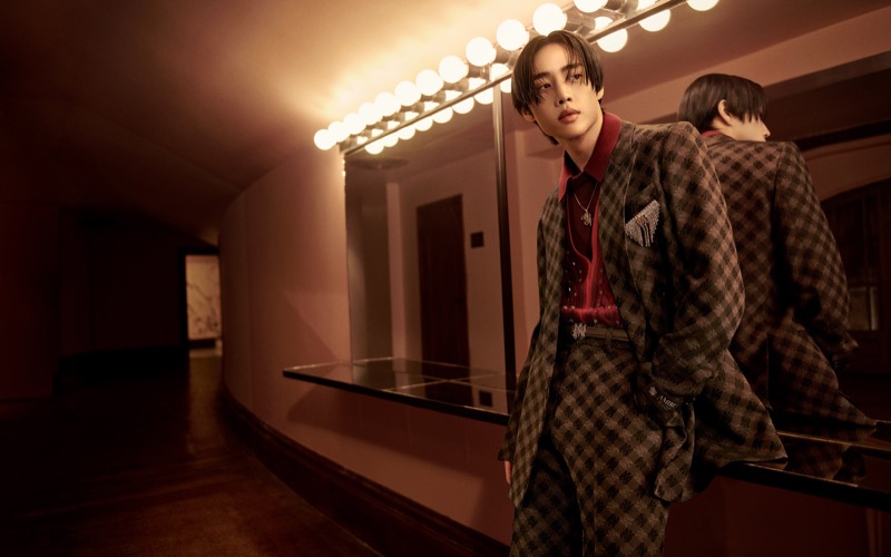 Rapper Sunwoo wears AMIRI’s MA Quad Monogram suit for the brand’s fall-winter 2024 campaign.