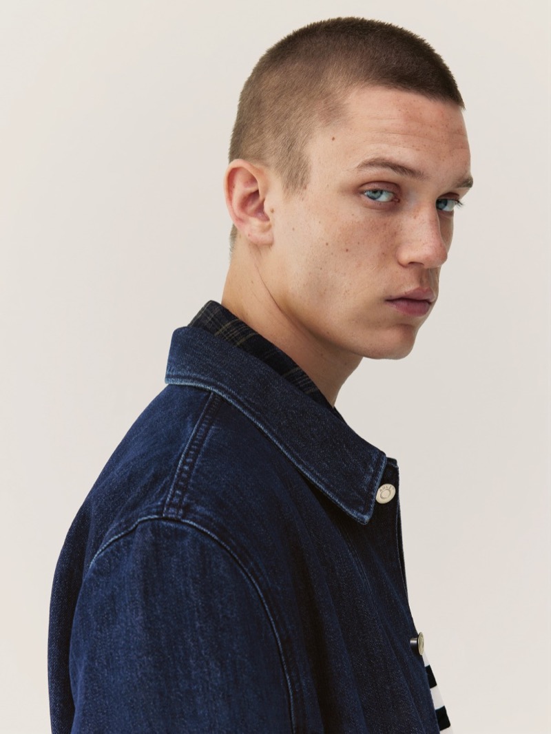 Model Jake Hodder sports an ARKET denim jacket.