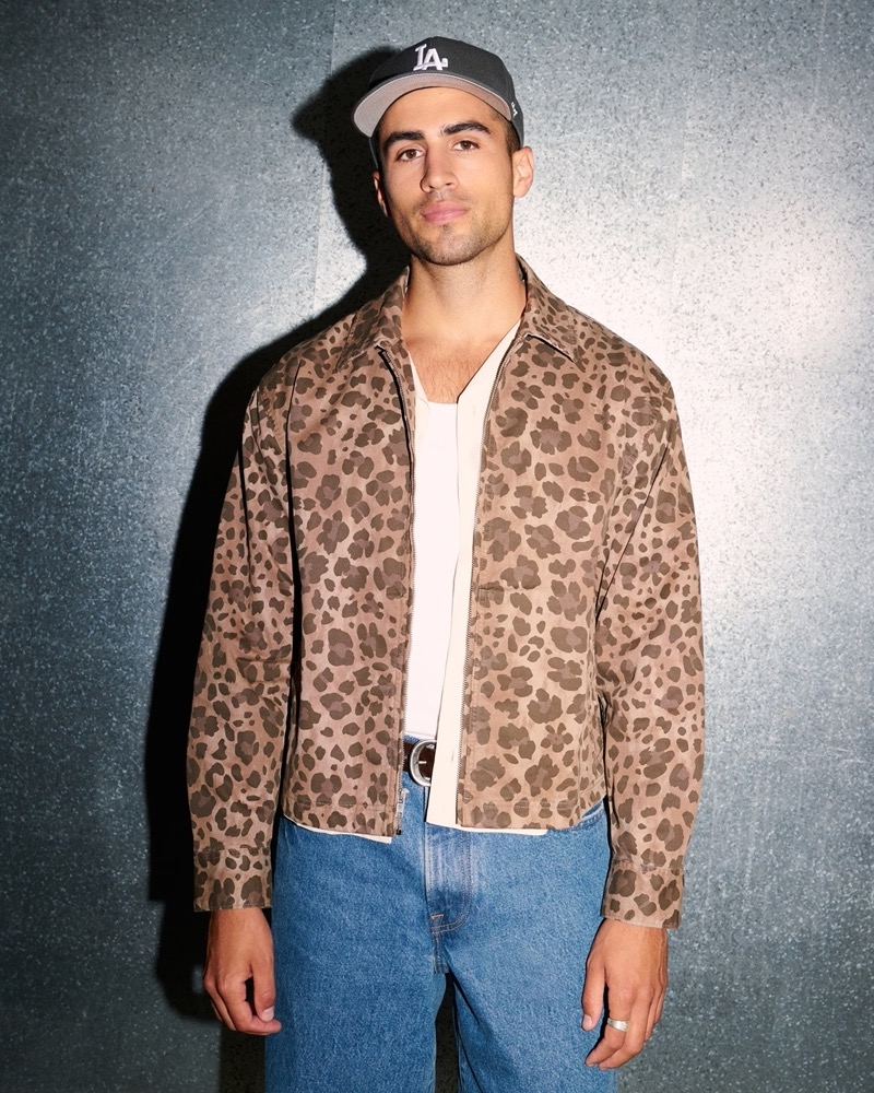 Abercrombie & Fitch proposes a bold fall statement with its leopard print Cropped Twill Zip Shirt Jacket.