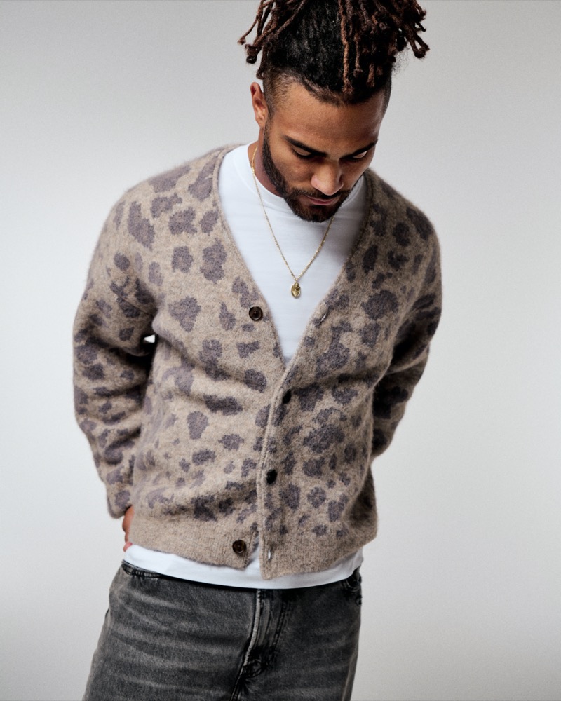 Fred Warner Abercrombie & Fitch NFL Campaign 2024 Leopard Cardigan