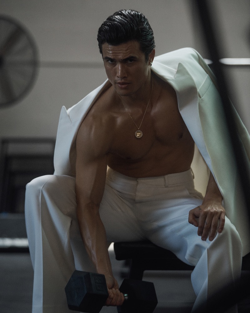 Charles Melton works up a sweat for VMAN.