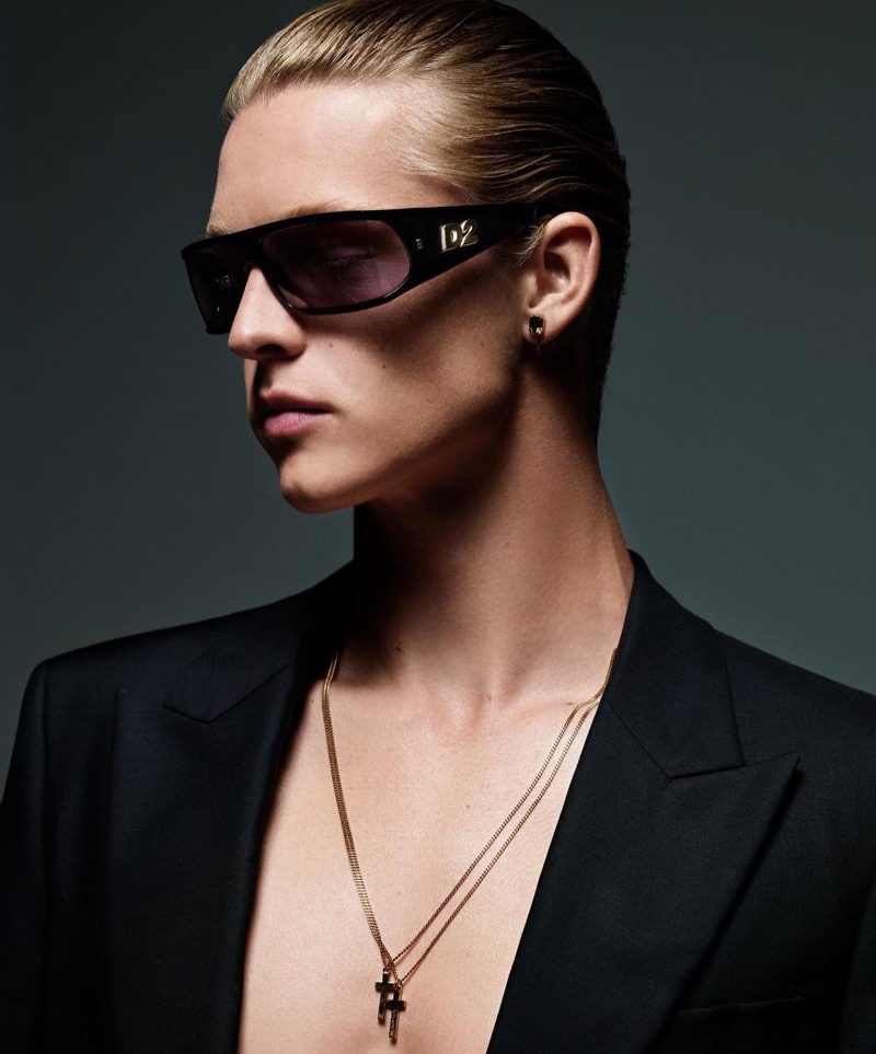 A modern vision, Luke Champion rocks Dsquared2’s Hype sunglasses.