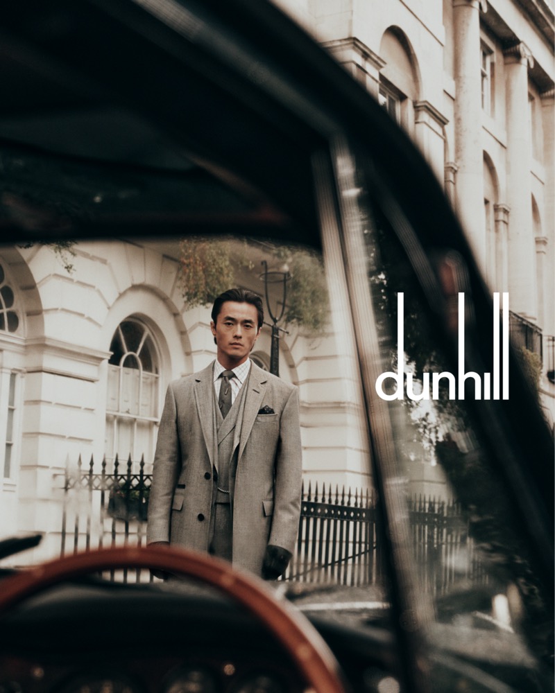 Zhao Lei makes a sartorial statement in grey for Dunhill’s fall-winter 2024 campaign.