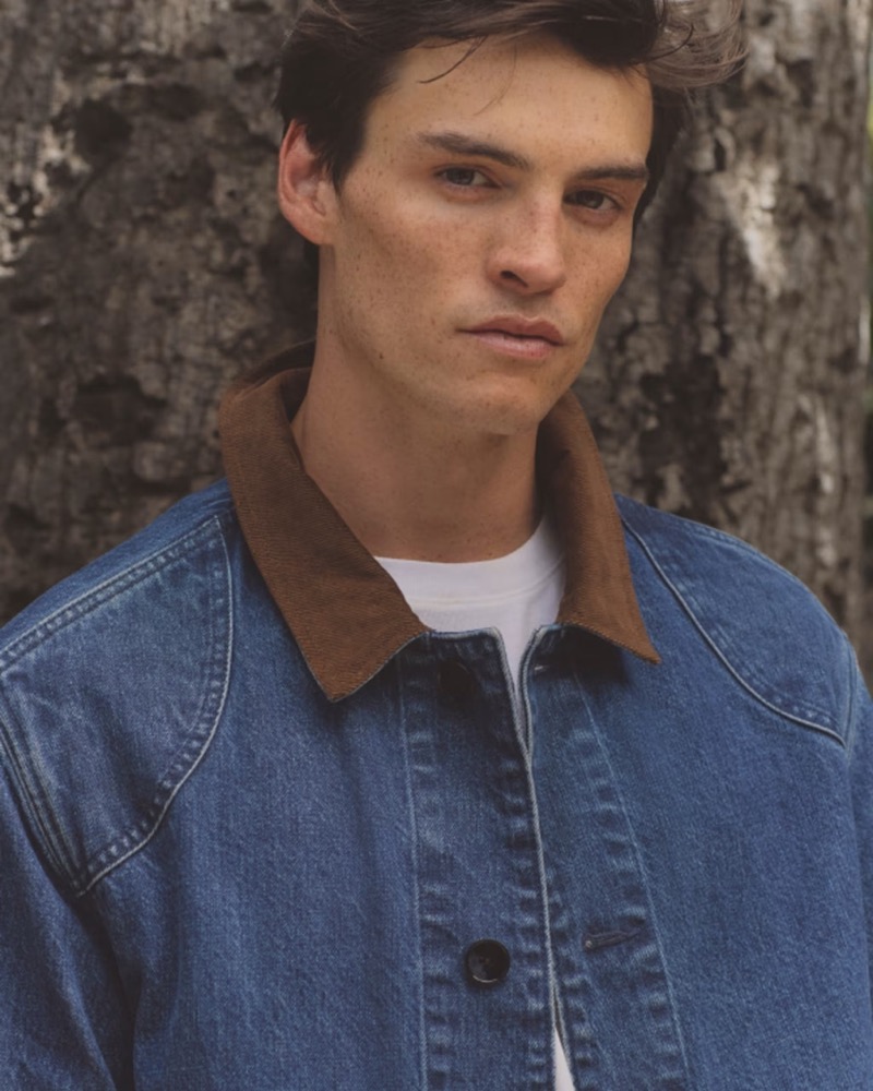 Gabriel Jayne sports Everlane’s denim Barn jacket.