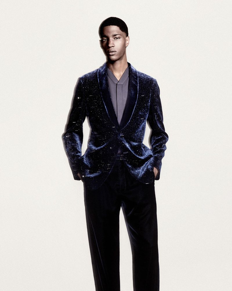 Diogo Gomes dons eveningwear for Giorgio Armani’s fall-winter 2024 campaign.