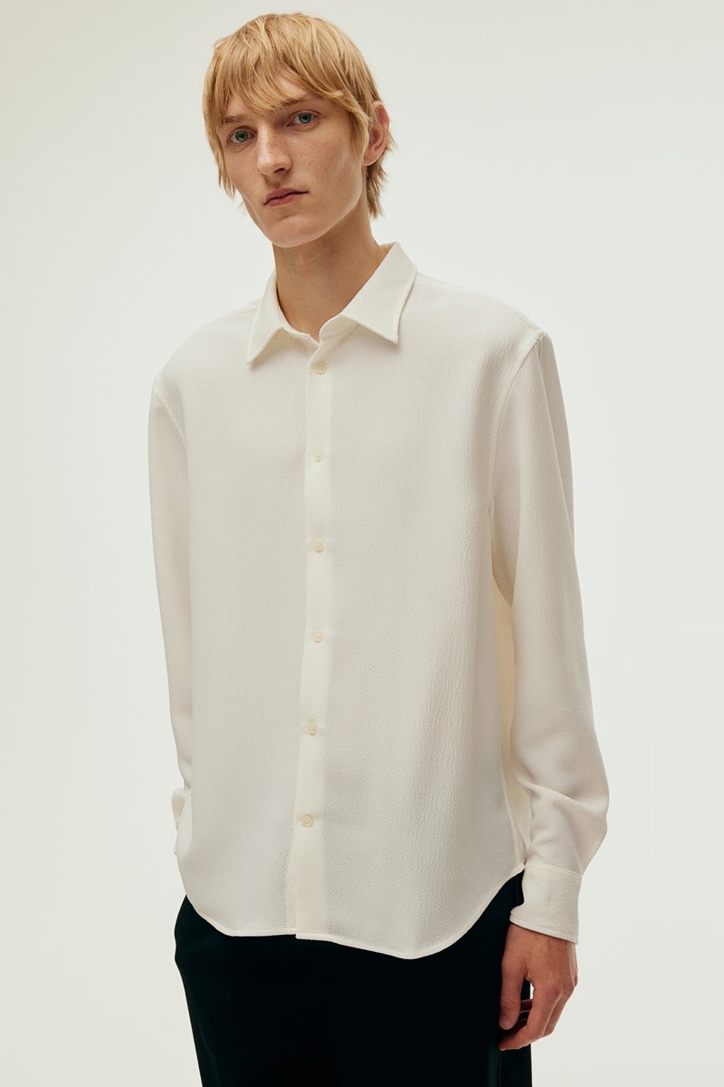 HM Men Crepe Shirt White 2024