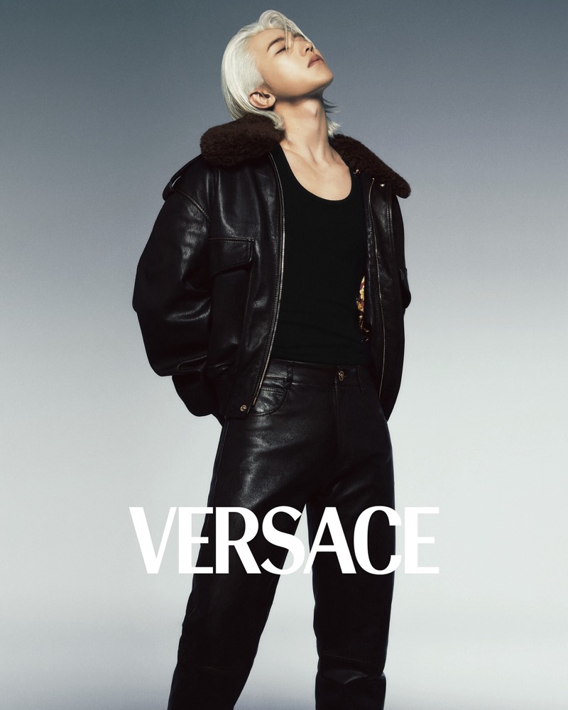 Clad in leather, KUN fronts Versace’s fall-winter 2024 advertisement.