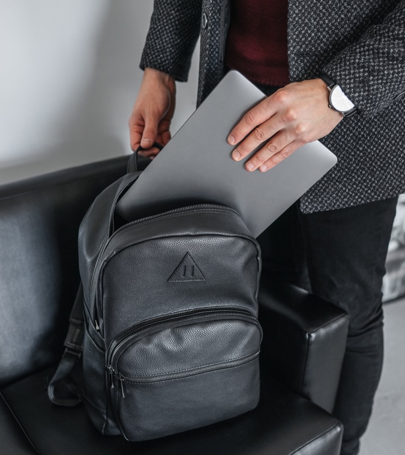 The leather backpack provides a refined take on an everyday classic.