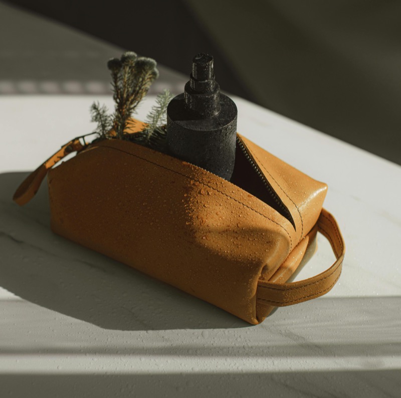 The leather Dopp kit offers an elegant solution to toiletry bags.