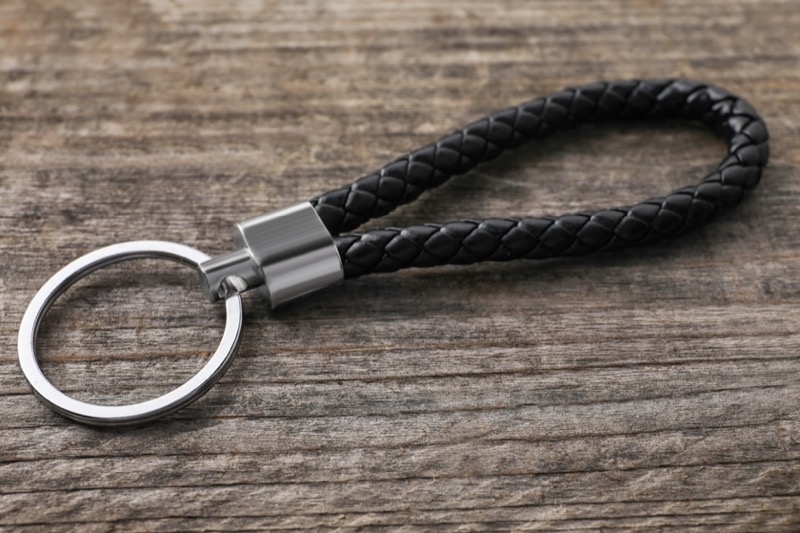 The leather keychain offers a sophisticated mode of utility.