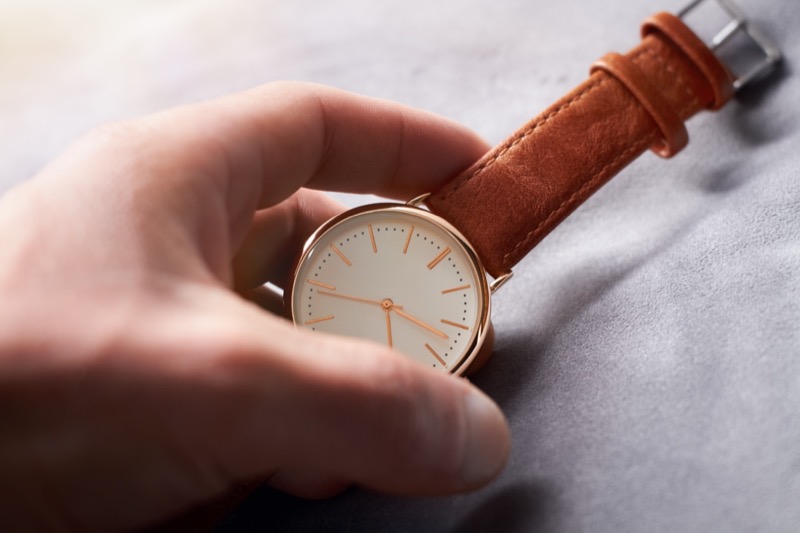 A leather strap elevates the timeless watch.