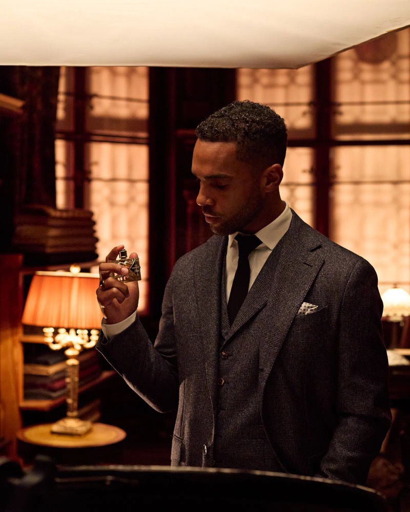 Actor Lucien Laviscount suits up for the Kilian Paris Old Fashioned fragrance campaign.