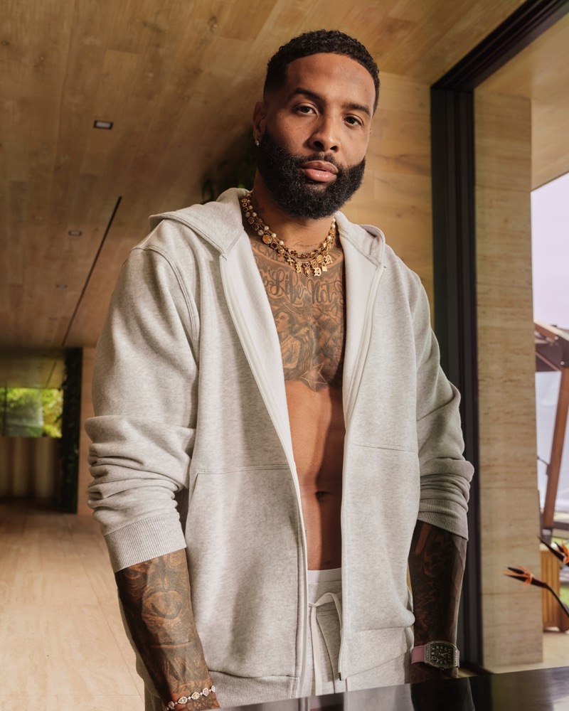 Odell Beckham Jr. sports a hoodie and pants from the Lululemon Steady State loungewear collection.