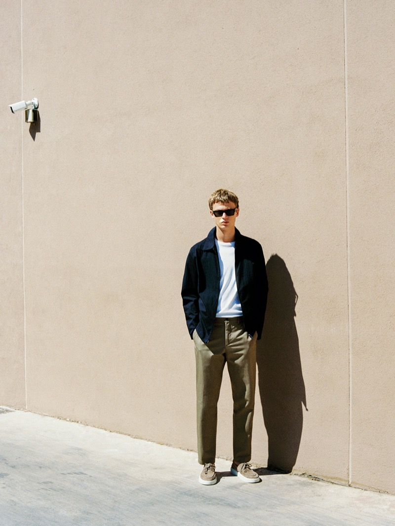 A blouson jacket and twill trousers make for a smart ensemble from Massimo Dutti.