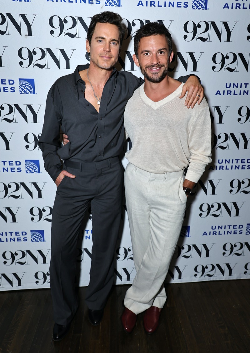 Actors Matt Bomer and Jonathan Bailey pose for pictures.