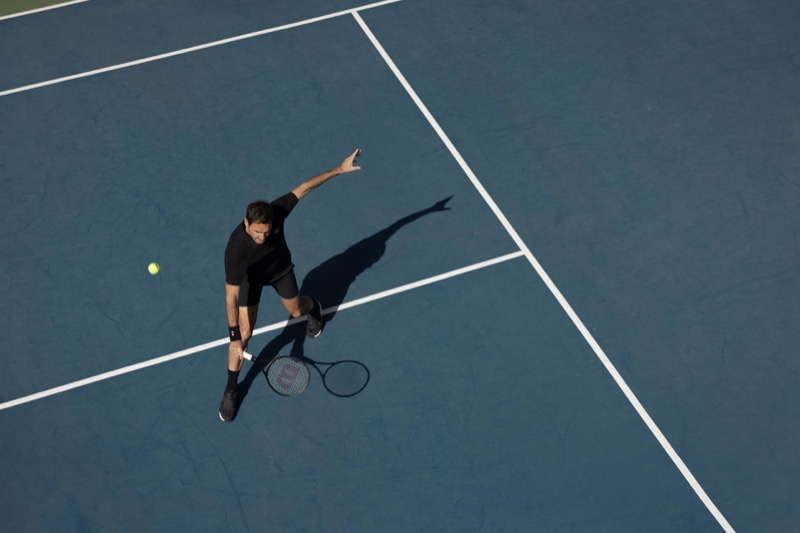 Roger Federer hits the tennis court with the RF Collection.