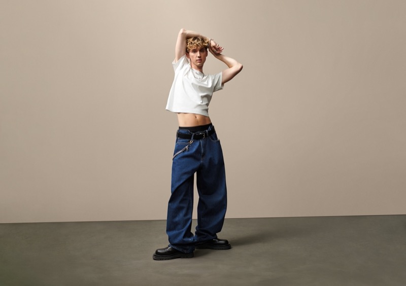 Troye Sivan rocks Gap’s baggy jeans with a white T-shirt for the “Get Loose” campaign.