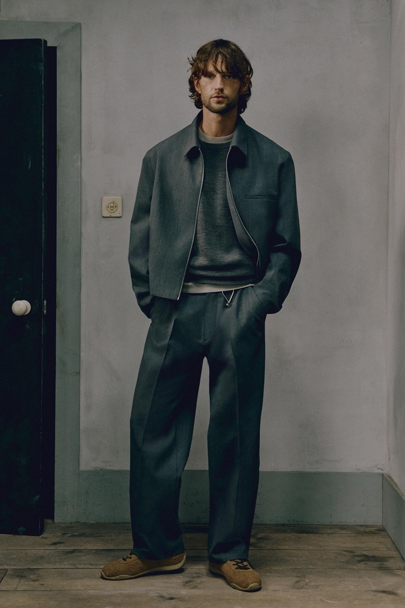 Jimmy Brighton wears a workwear-inspired fit from Zara’s pre-fall 2024 collection.