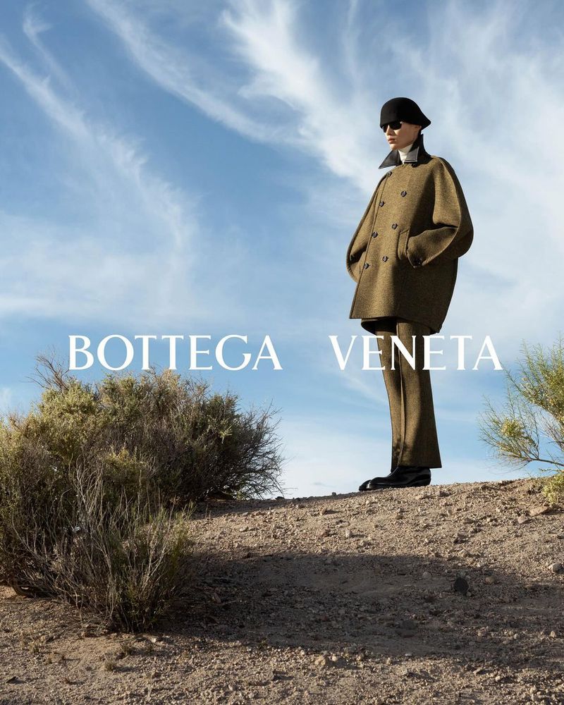 Model Hoyong Kim wears a sculptural look for Bottega Veneta’s winter 2024 advertisement.