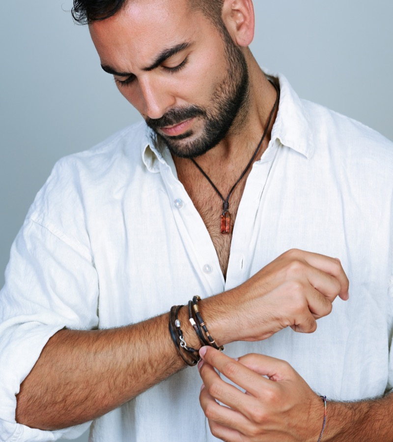 Men’s bracelets range from leather to metal pieces.