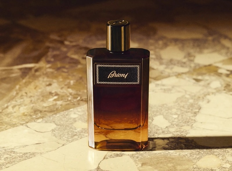 Brioni Eau de Parfum Suave comes in a recyclable bottle that reflects the brand’s bespoke suit aesthetic.