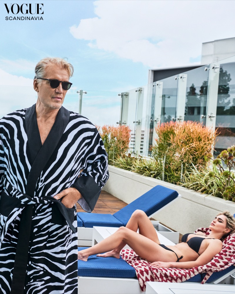 Couple Dolph Lundgren and Emma Krokdal relax poolside for Vogue Scandinavia.