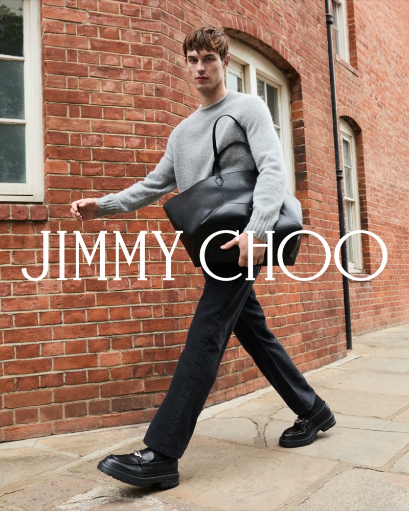 Model Kit Butler takes a stylish stroll in Jimmy Choo’s Marlow Diamond loafers.