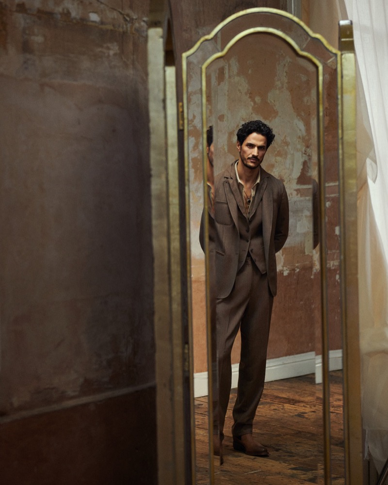 Ravi Goswami wears a 3-piece suit from John Varvatos’ fall 2024 lineup. 