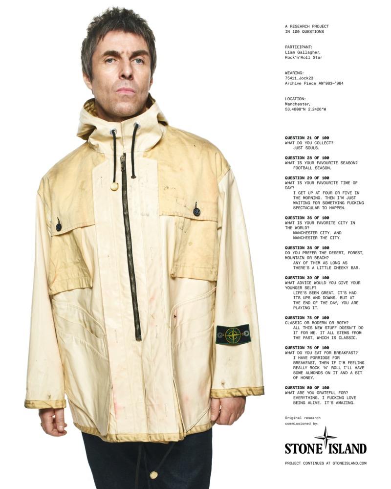 Liam Gallagher stars in the Stone Island fall-winter 2024 campaign.