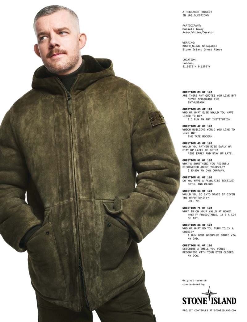 Russell Tovey fronts Stone Island’s fall-winter 2024 campaign.