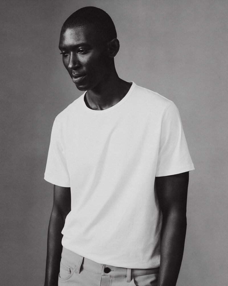 Armando Cabral models Theory’s Precise tee.