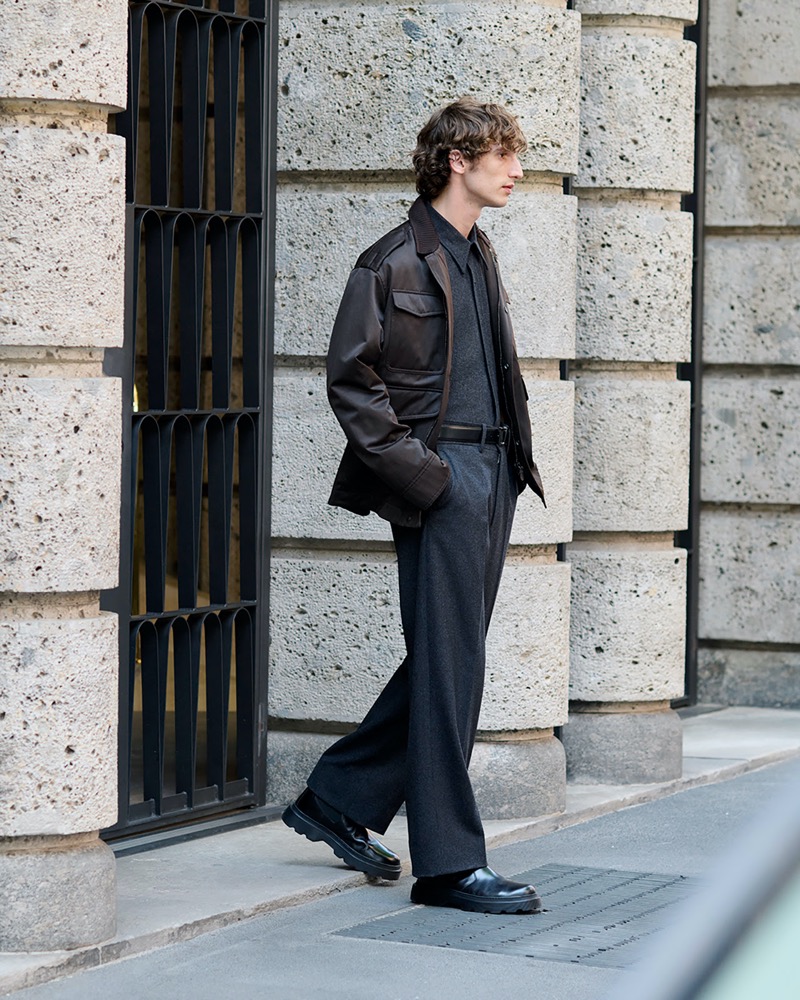 Model Quintin van Konkelenberg is captured on the move for Tod’s.