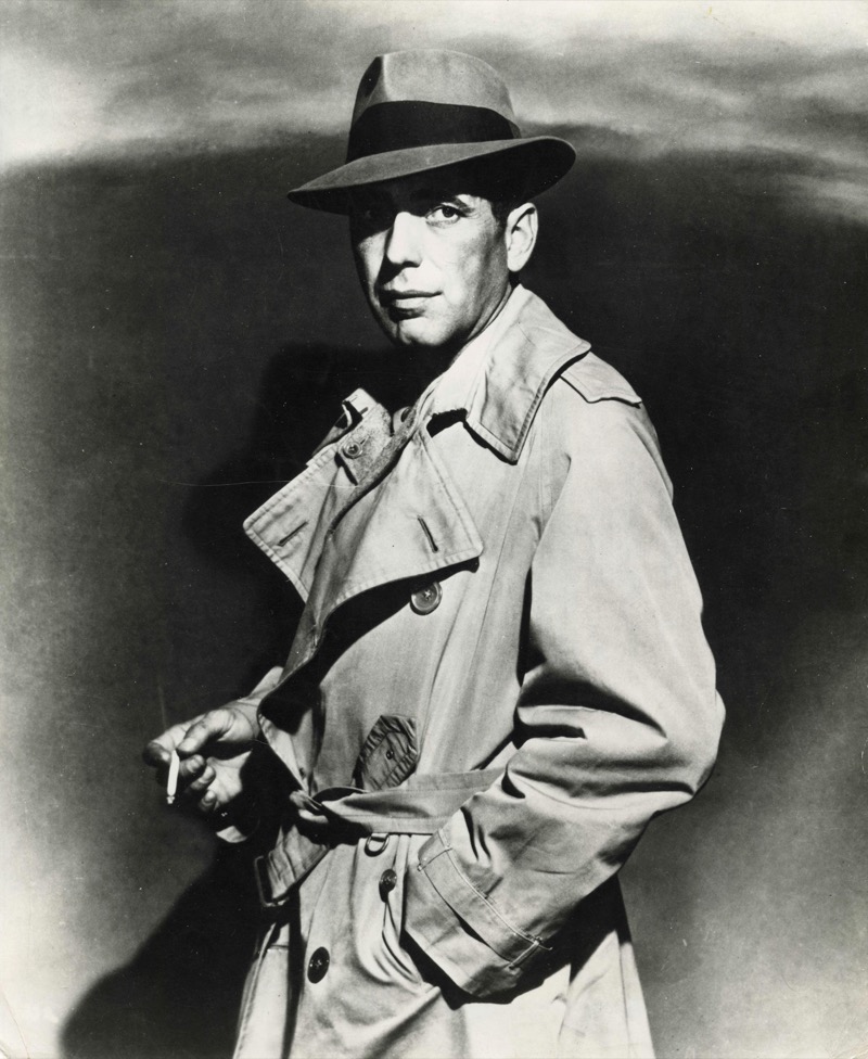 Humphrey Bogart wears his famous trench and fedora in 1942’s “Casablanca.”