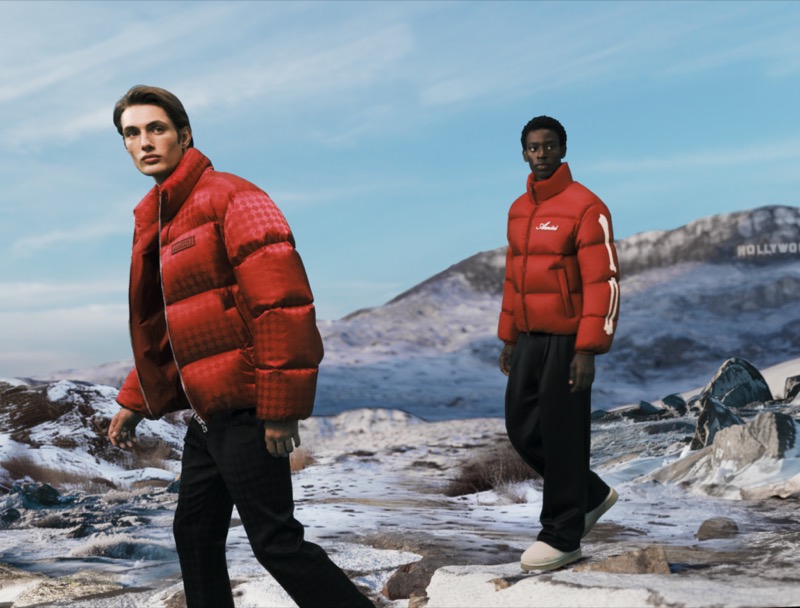 Models Thatcher Thornton and Adamu Bulus front the AMIRI down outerwear campaign.