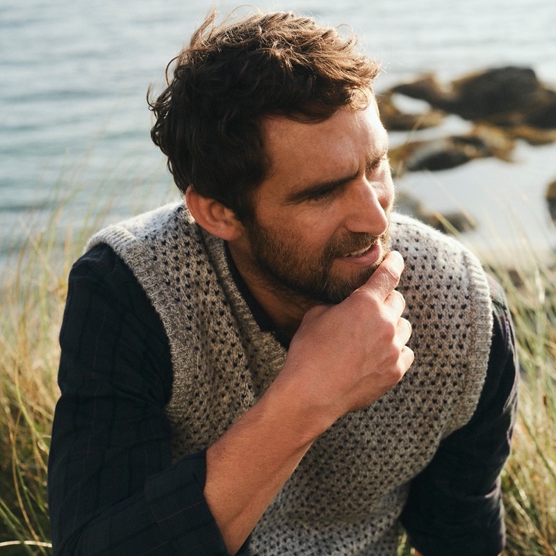 Will Chalker wears J.Crew’s English wool bird’s-eye sweater vest. 