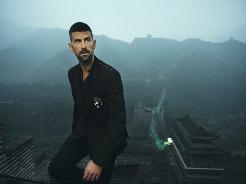 Novak Djokovic wears Lacoste at the Great Wall of China. 