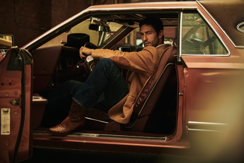 Noah Mills models the new Lucchese x Nick Fouquet collection. 